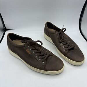 ECCO Shoes Mens Size 12 US Soft 7‎ Dark Brown Leather Comfort Lace Up Sneakers